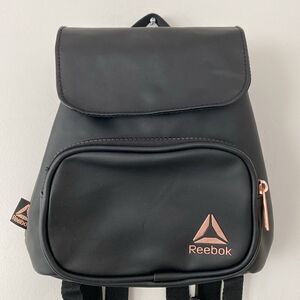 Reebok Black Mini Backpack Faux Leather Gold Accents Daily Use Casual NWOT